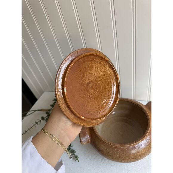 Salt Glazed Stoneware Covered Dish | Rustic Handmade Pottery Blue Floral Design - Picture 7 of 9